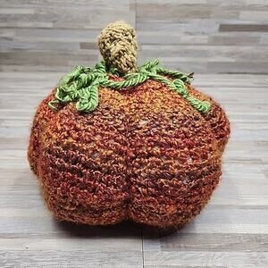 Vintage Handmade Crocheted Pumpkin Decoration Orange 10" Halloween Fall Crochet